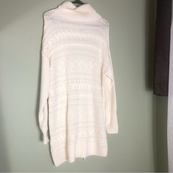 Sz 2 Cream Cable Knit Tunic Sweater Fringe Chico’s - Picture 4 of 5